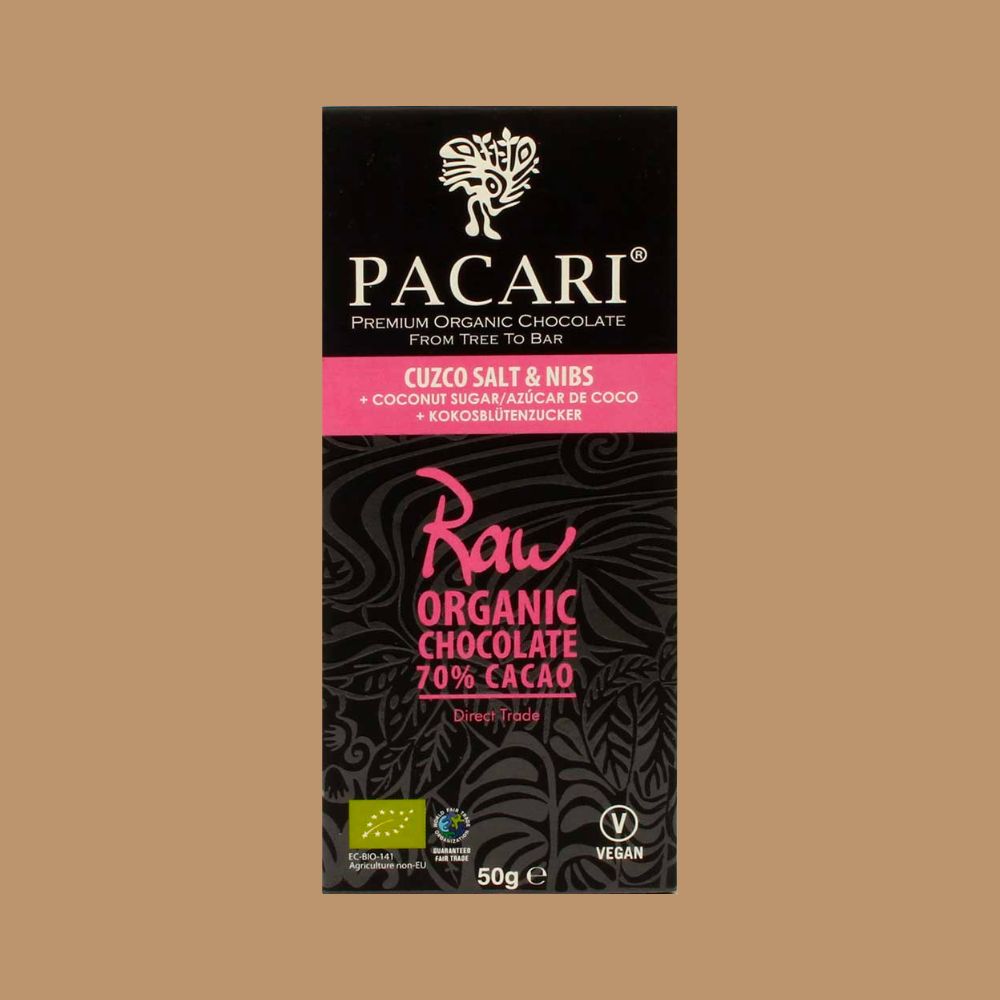 Pacari - Raw Cusco Salt & Nibs With Coconut Sugar 70% | Dairy free Chocolate