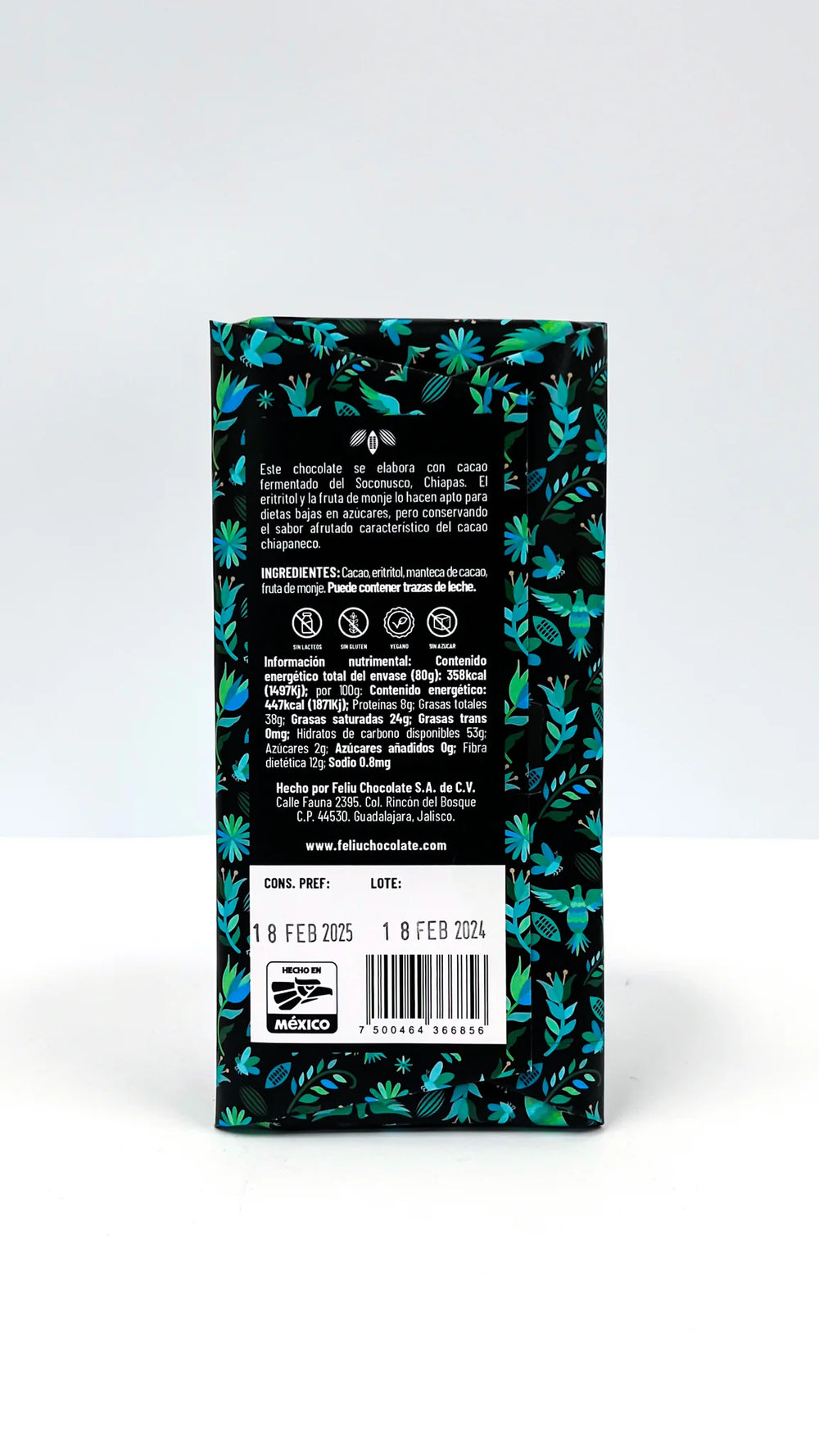 Dark Chocolate Bar Feliu Chocolate - Soconusco 70% Sugar-free Ingredients