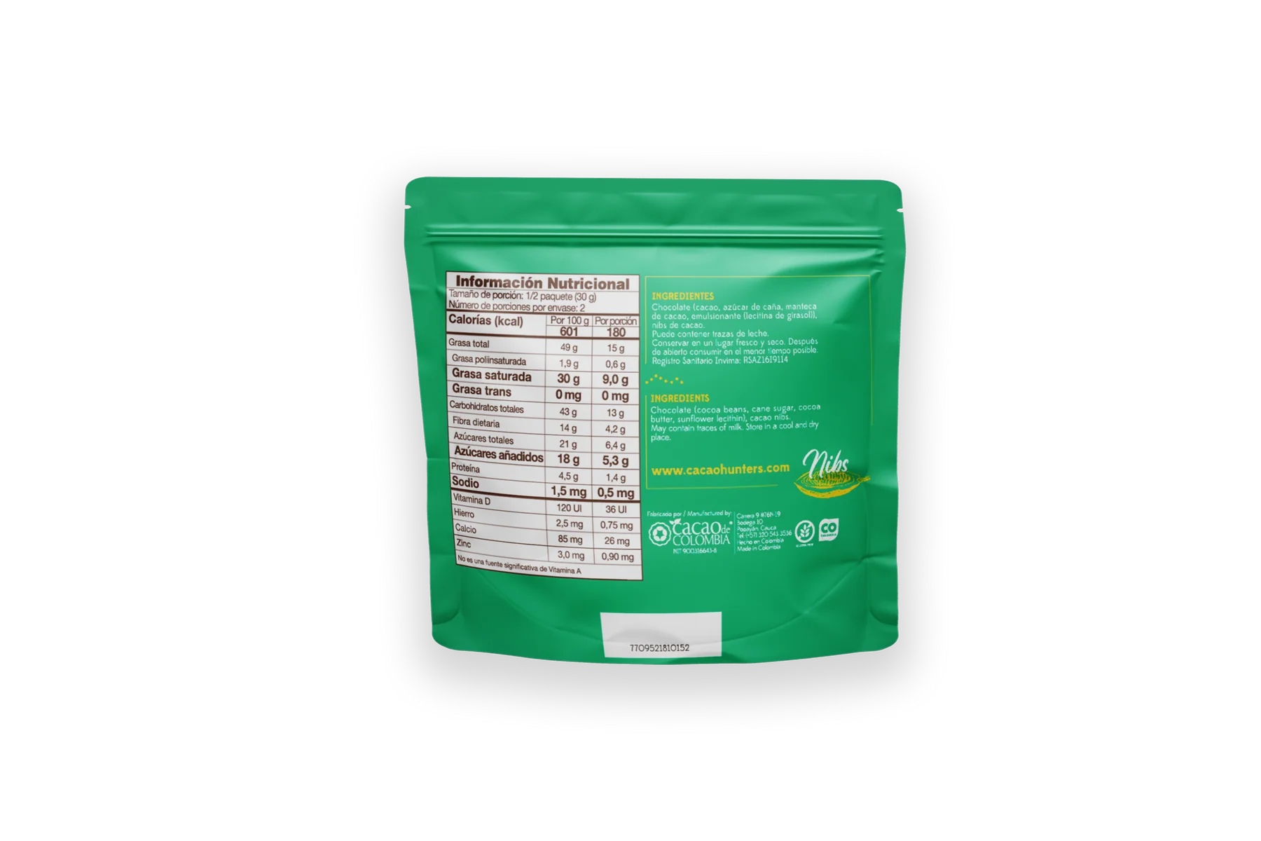 Cacao Hunters - Chocolate-covered Nibs Dragees Ingredients