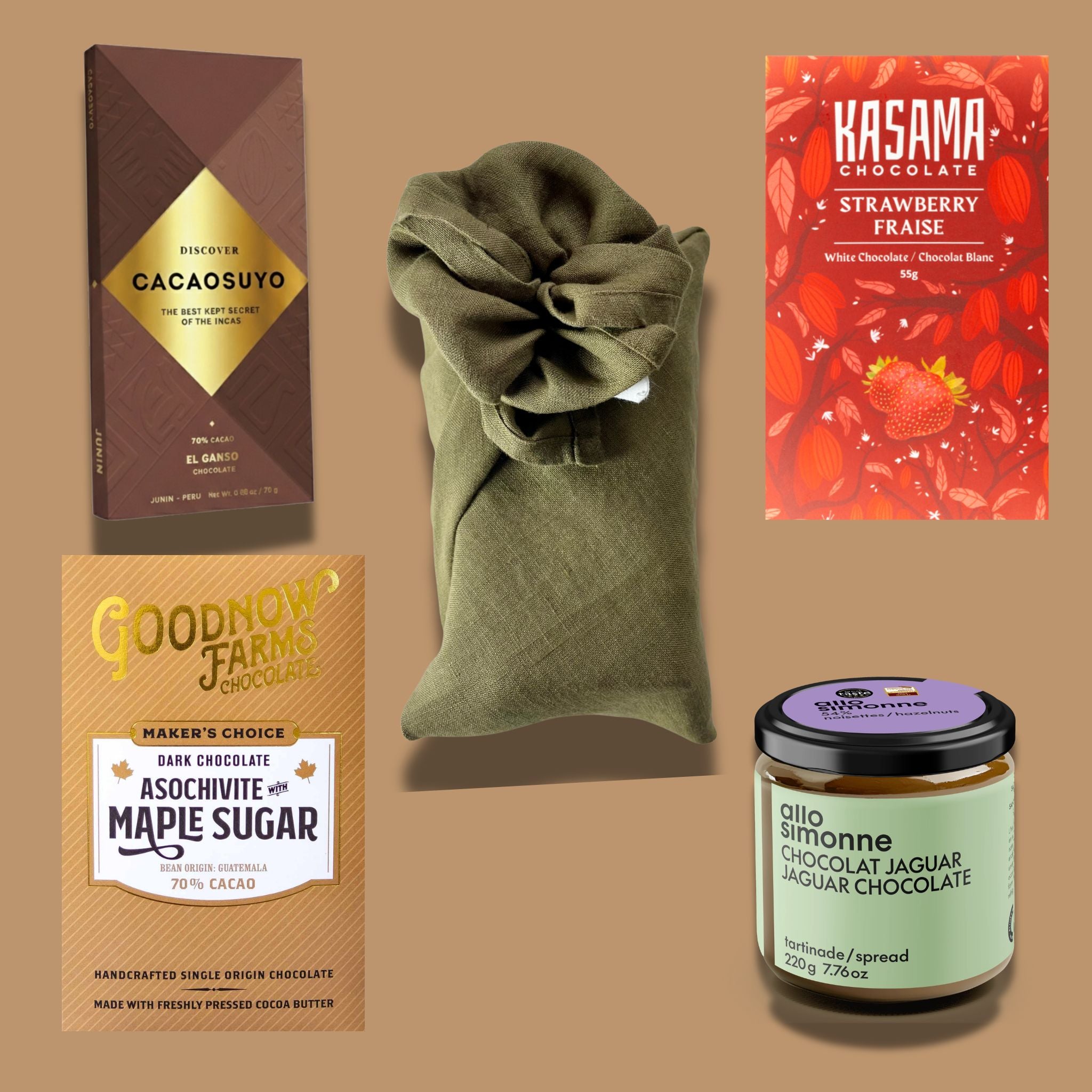 world's best chocolate 2026 gift box wrapped in olive linen furoshiki