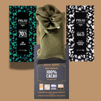 sugar-free chocolate gift box wrapped in olive linen furoshiki